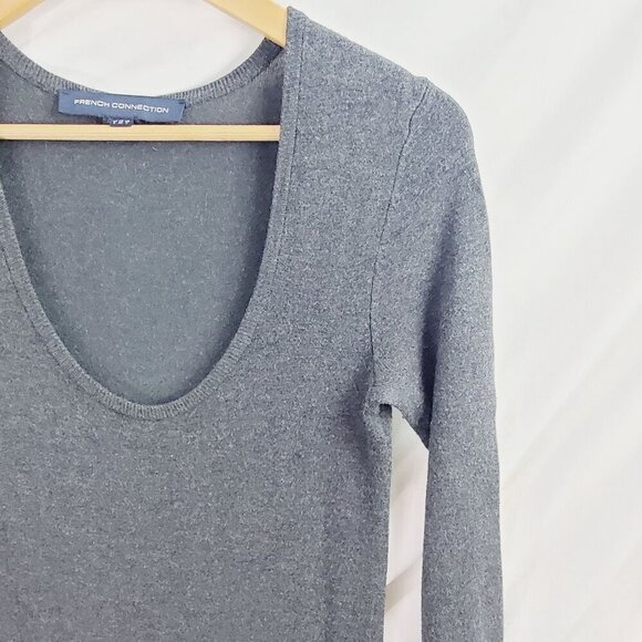 French Connection Women's Gray Sweater Dress Knit Scoop Neck 3/4 Sleeve Size 4 - Picture 3 of 6